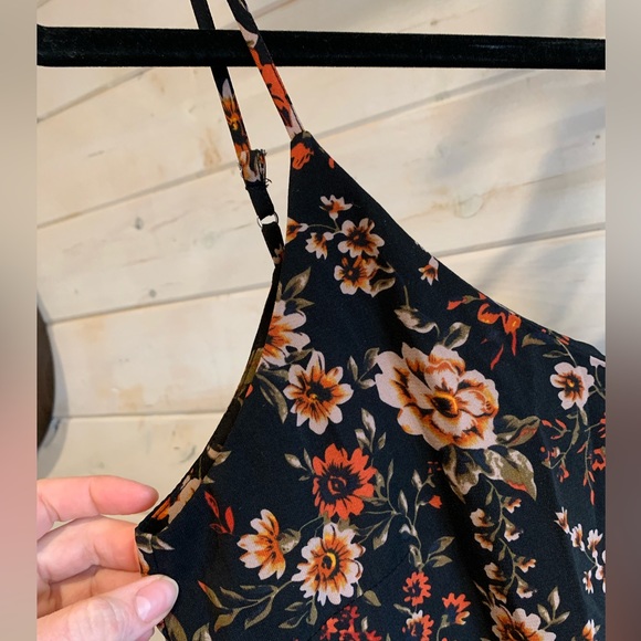 Dex | Black Dress w Rusty Orange Floral Print - Picture 3 of 7